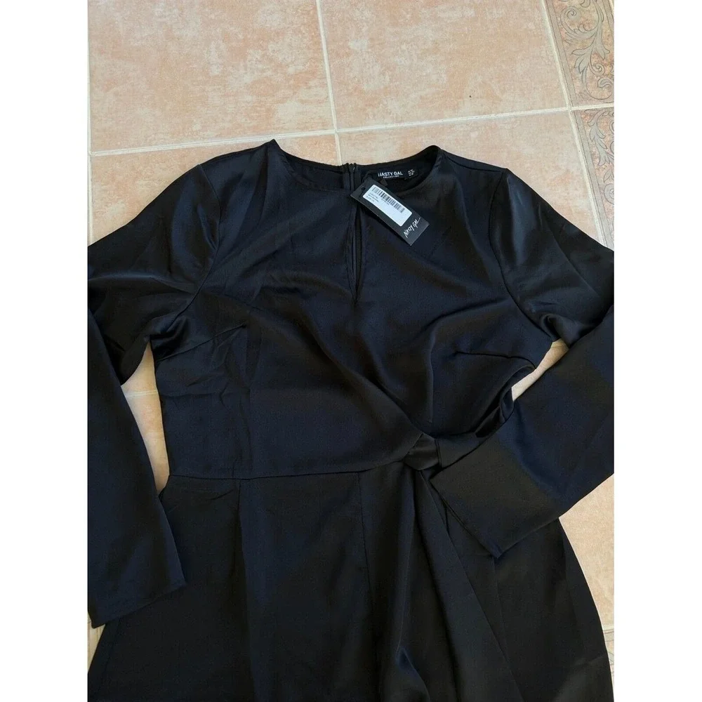 Nasty Gal You Gotta Dance Satin Tie‎ Romper Black size 10 -New- - Picture 8 of 10